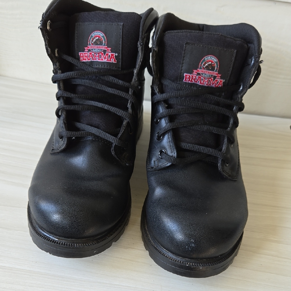 Brahma Black Lace-Up Work Boots with Red Logo - Picture 3 of 10